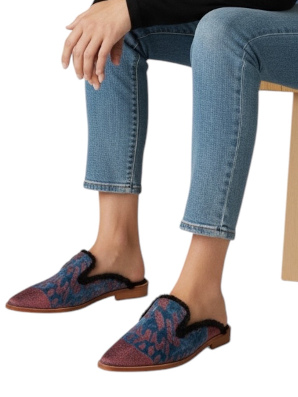 FREE PEOPLE Butterfly Effect Mules Faux Fur Lined in Pink/Blue Size 38 (7.5)